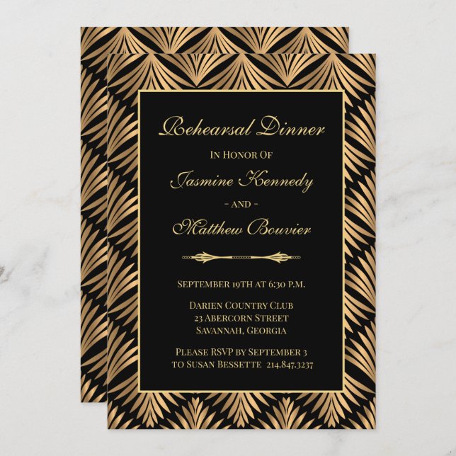 Convites Janto de Ensaio de Casamento com Gatsby Dourado Re (Frente/Verso)