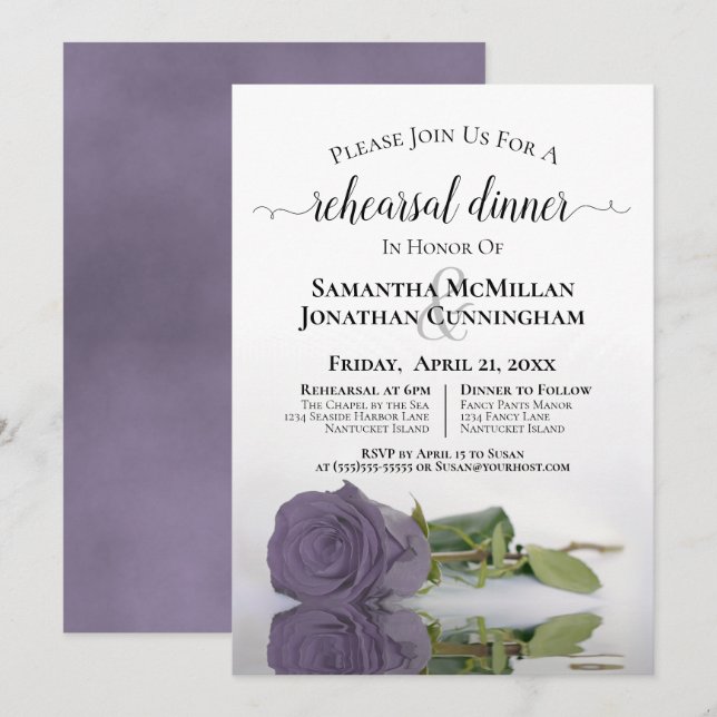 Convites Janto de Ensaio de Casamento com Rosa Púrpura Dust (Frente/Verso)