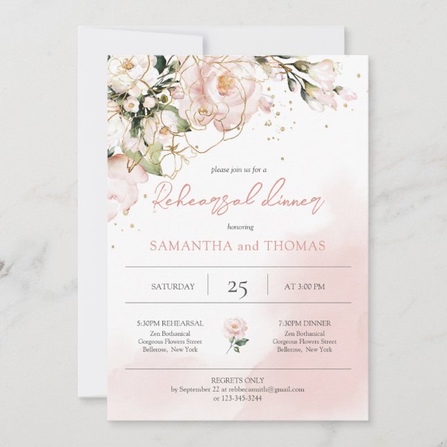 Convites Janto de Ensaio de Casamento de Boho Floral Cor-de (Frente)