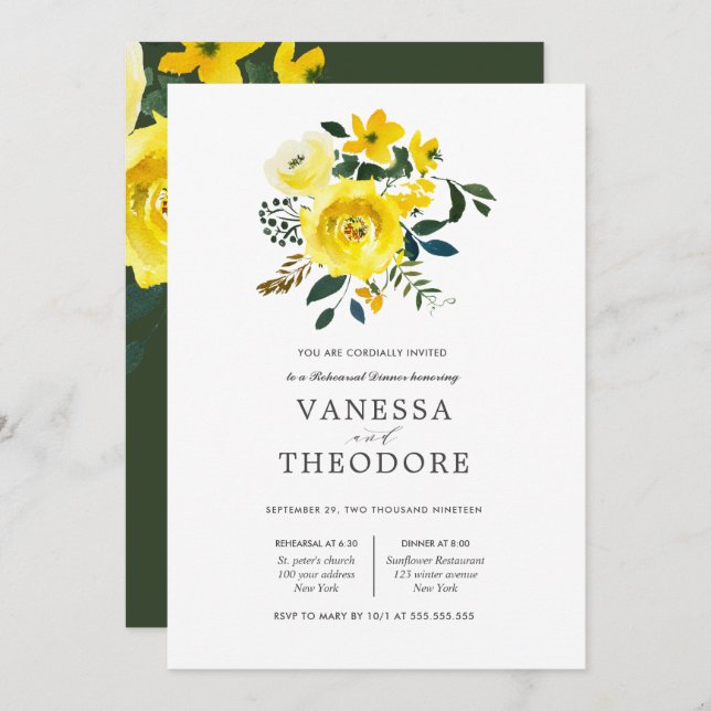 Convites Janto de Ensaio de Casamento de Buquês Amarelo Vib (Frente/Verso)