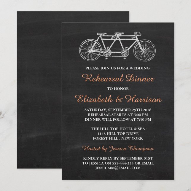 Convites Janto de Ensaio de Casamento de Chalkboard em Bici (Frente/Verso)