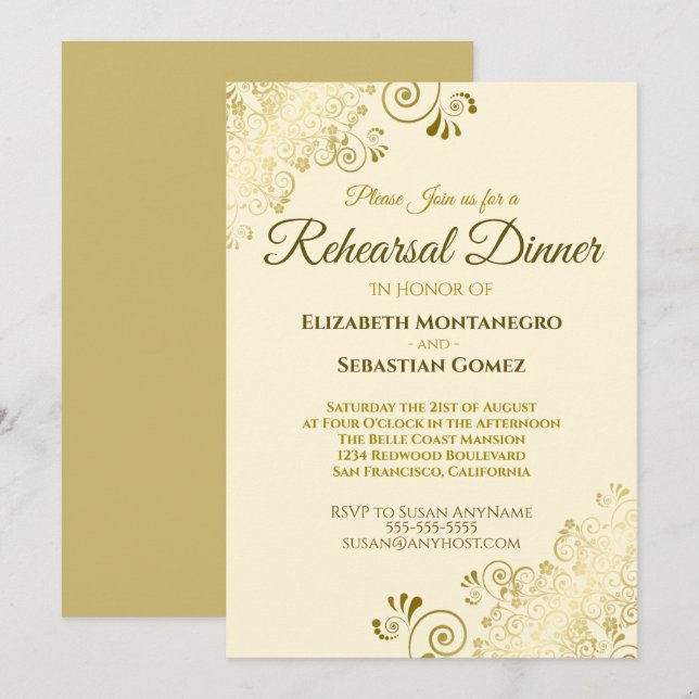 Convites Janto de Ensaio de Casamento de Creme de Filigree  (Frente/Verso)