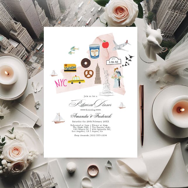 Convites Janto de Ensaio de Casamento de Destino de Nova Io (New York City Destination Wedding Rehearsal Dinner Invitation)