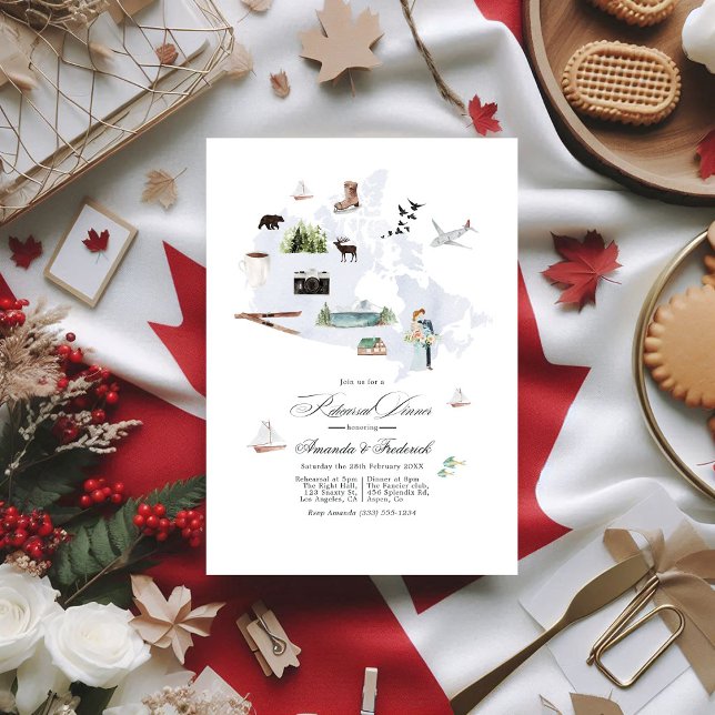 Convites Janto de Ensaio de Casamento de Destino do Canadá (Canada Destination Wedding Rehearsal Dinner Invitation)