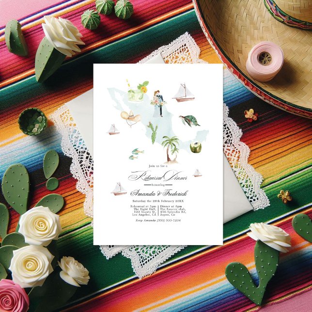 Convites Janto de Ensaio de Casamento de Destino do México (Mexico Destination Wedding Rehearsal Dinner Invitation)