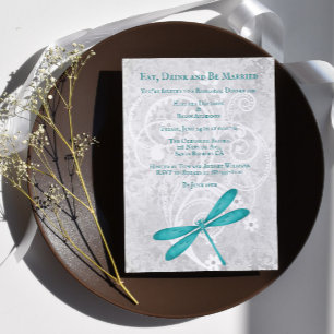 Convites Janto de Ensaio de Casamento de Dragonfly Teal Con