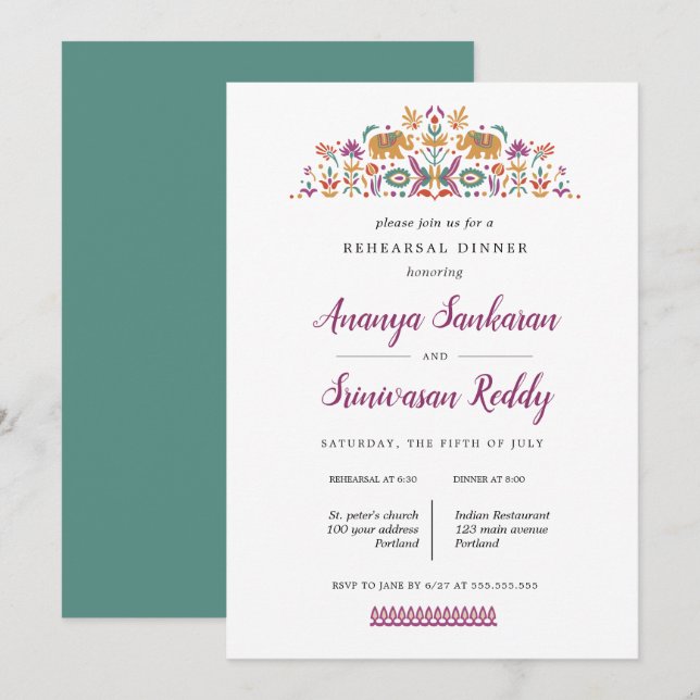 Convites Janto de Ensaio de Casamento de Elefantes Flores I (Frente/Verso)