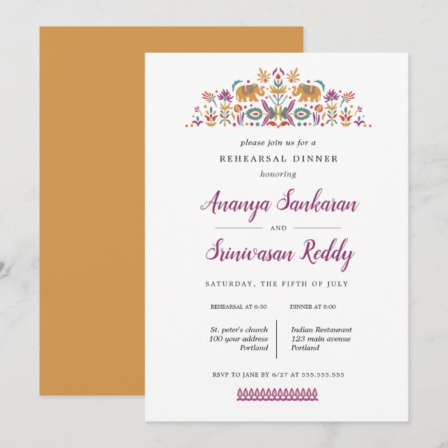 Convites Janto de Ensaio de Casamento de Elefantes Flores I (Frente/Verso)