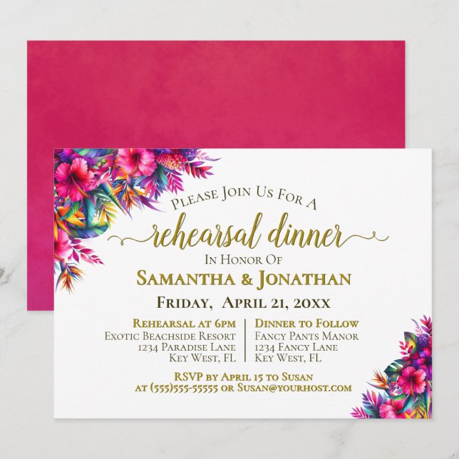 Convites Janto de Ensaio de Casamento de Flores Tropicais C (Frente/Verso)