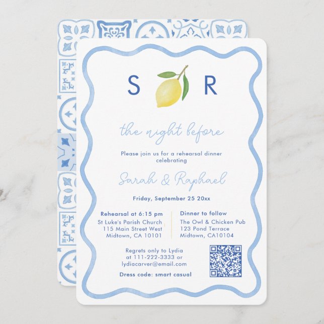 Convites Janto de Ensaio de Casamento de Limão em Monograma (Frente/Verso)