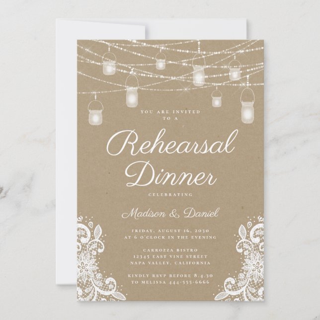 Convites Janto de Ensaio de Casamento de Luzes Rústicas (Frente)