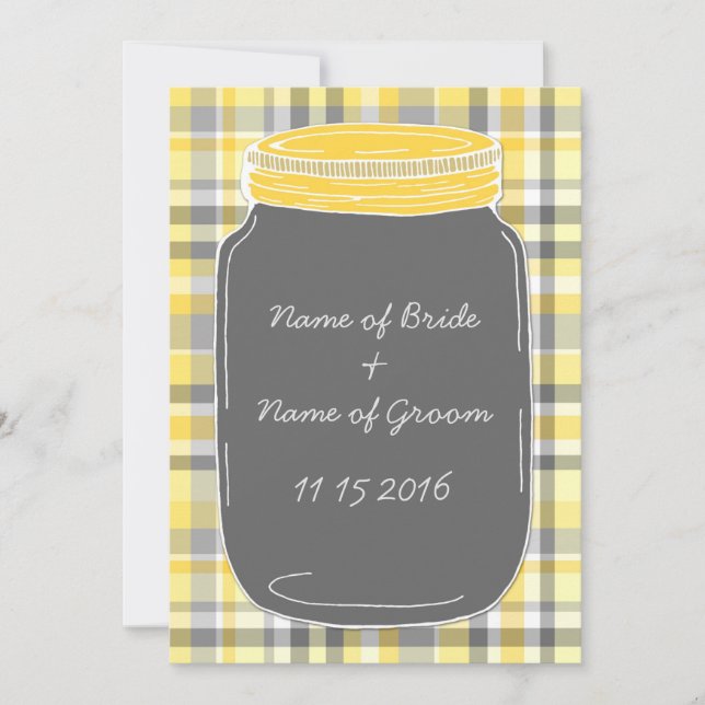 Convites Janto de Ensaio de Casamento de Mason Jar Amarelo (Frente)
