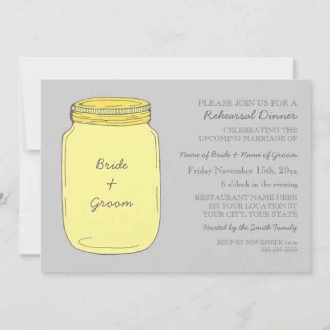 Convites Janto de Ensaio de Casamento de Mason Jar Amarelo (Verso)