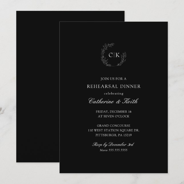 Convites Janto de Ensaio de Casamento de Monograma Elegante (Frente/Verso)