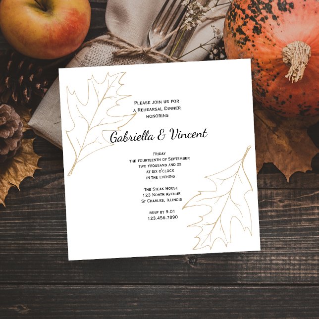 Convites Janto de Ensaio de Casamento de Oak Autumn Leaf (Set a woodsy fall tone for your event with the natural Autumn Oak Leaves Rehearsal Dinner Invitation)