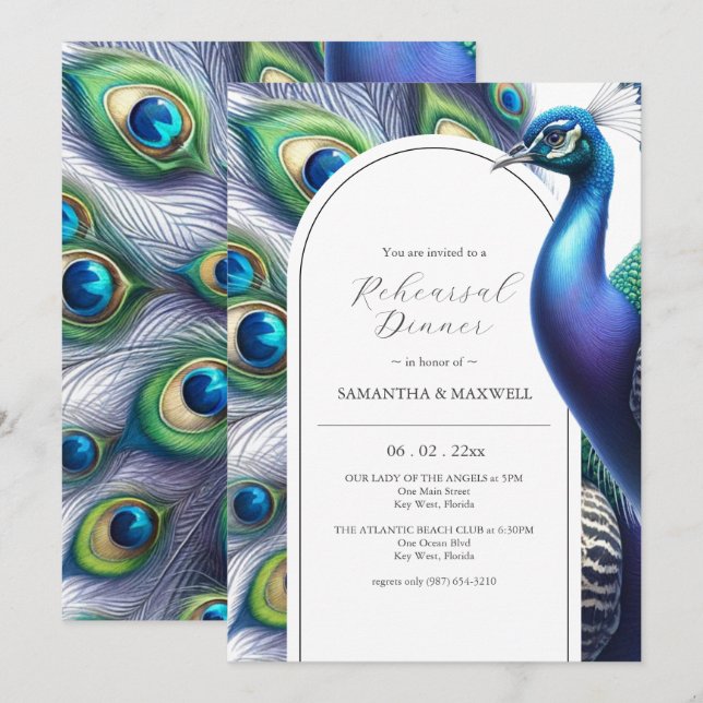 Convites Janto de Ensaio de Casamento de Peacock Watercolor (Frente/Verso)
