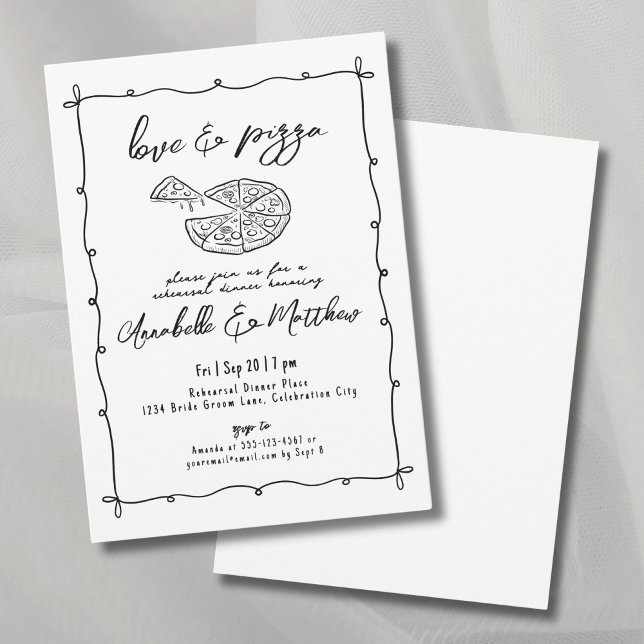 Convites Janto de Ensaio de Casamento de Pizza de Pizza Des (Hand Drawn Love Pizza Wedding Rehearsal Dinner Invitation)