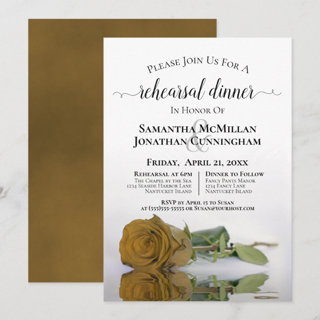 Convites Janto de Ensaio de Casamento de Rosa do Ouro Cláss (Frente/Verso)
