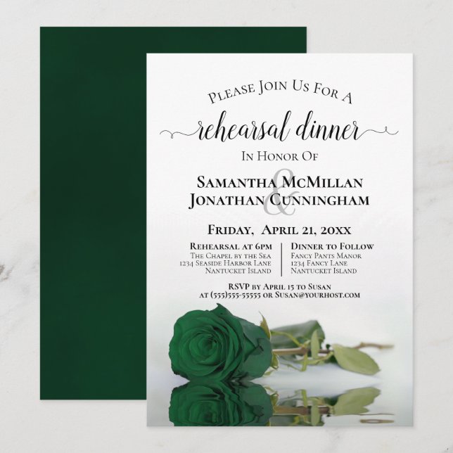 Convites Janto de Ensaio de Casamento de Rosa Verde Clássic (Frente/Verso)