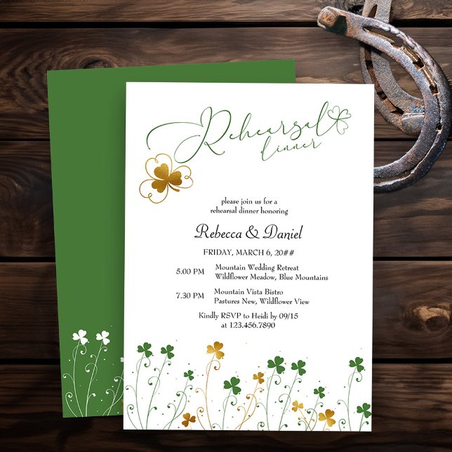 Convites Janto de Ensaio de Casamento de Shamrock Wildflowe (Elegant Rehearsal Dinner invitation from my Shamrock Wildflower wedding collection)