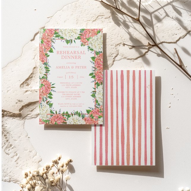 Convites Janto de Ensaio de Casamento de Stripes Rosa Hidra (Front / Back)