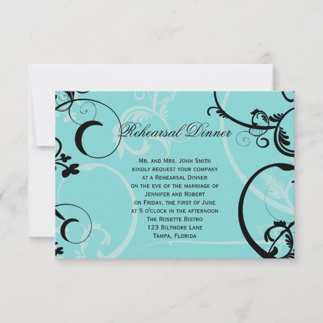Convites Janto de Ensaio de Casamento de Turquesa Black Swi (Frente)