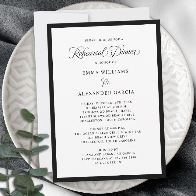 Convites Janto de ensaio de casamento elegante Preto formal (Elegant Wedding Rehearsal Dinner Formal Black Invitation)