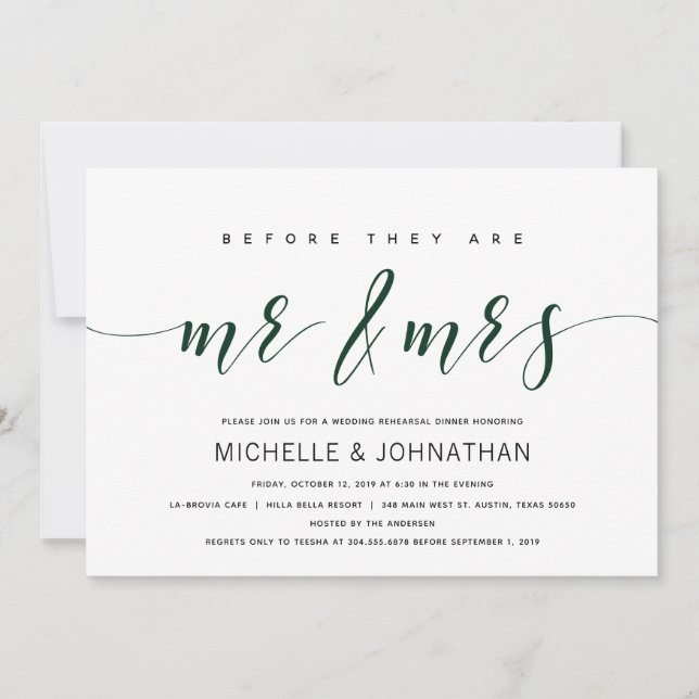 Convites Janto de Ensaio de Casamento Elegante Verde Escuro (Frente)