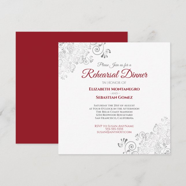 Convites Janto de Ensaio de Casamento Elegante Vermelho e B (Frente/Verso)