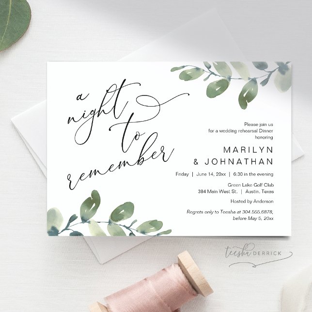 Convites Janto de ensaio de casamento, Eucalyptus Greenery (A Night To Remember, Wedding Rehearsal Dinner, Eucalyptus Greenery Invitation Card, Downloadable)