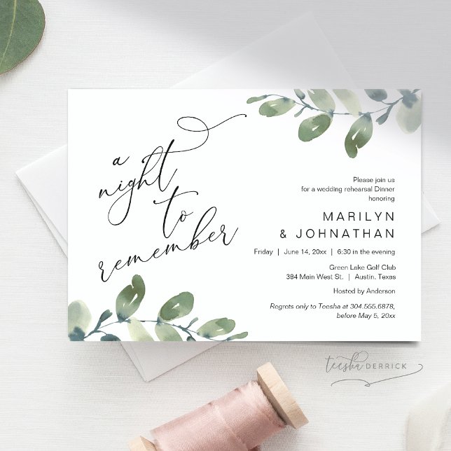 Convites Janto de ensaio de casamento, Eucalyptus Greenery (A Night To Remember, Wedding Rehearsal Dinner, Eucalyptus Greenery Invitation Card, Downloadable)