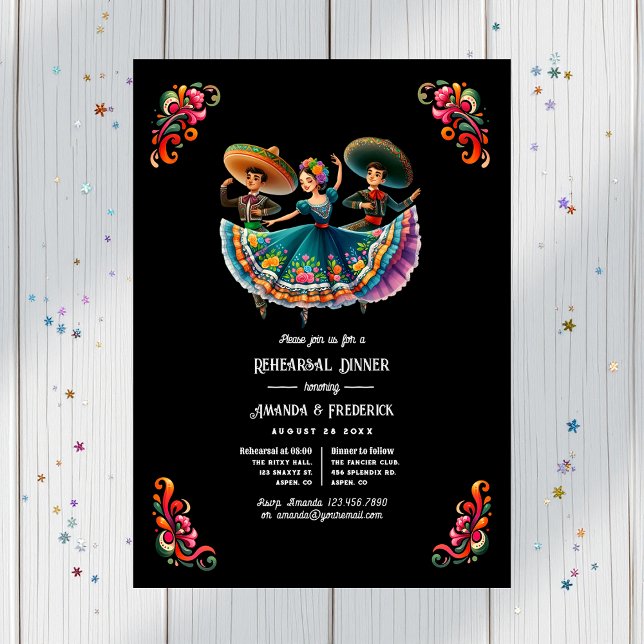 Convites Janto de Ensaio de Casamento Fiesta Mexicano Bold (Bold Mexican Fiesta Wedding Rehearsal Dinner Invitation)