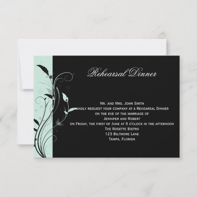 Convites Janto de Ensaio de Casamento Floral Azul e Negro (Frente)