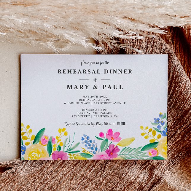 Convites Janto de ensaio de casamento floral com primavera  (Bold spring floral wedding rehearsal dinner invitation)