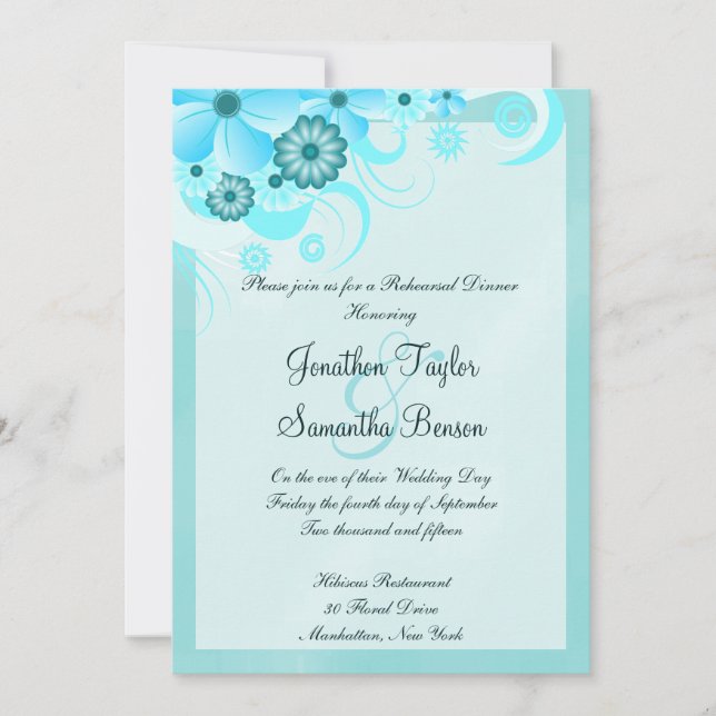 Convites Janto de Ensaio de Casamento Floral de Azul-Aqua C (Frente)