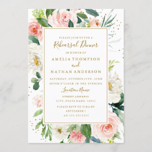 Convites Janto de Ensaio de Casamento Floral Dourado Blush
