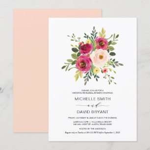 Convites Janto de Ensaio de Casamento, Floral Rosa-Rosa