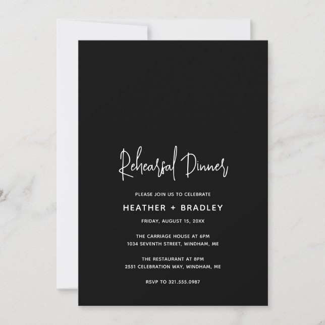 Convites Janto de Ensaio de Casamento Moderno Negro Minimal (Frente)