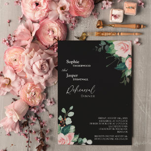 Convites Janto de Ensaio de Casamento Negro Blush Floral