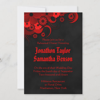 Convites Janto de Ensaio de Casamento Negro Floral Vermelho