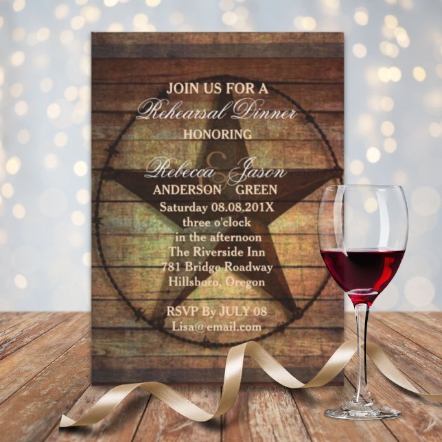 Convites janto de ensaio de casamento ocidental da estrela  (rustic texas star western wedding rehearsal dinner invitation)