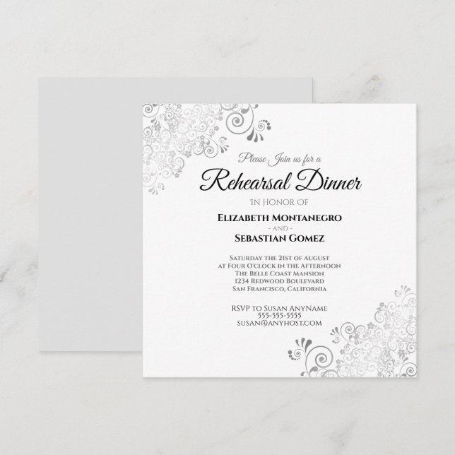 Convites Janto de Ensaio de Casamento Praça Silver Filigree (Frente/Verso)