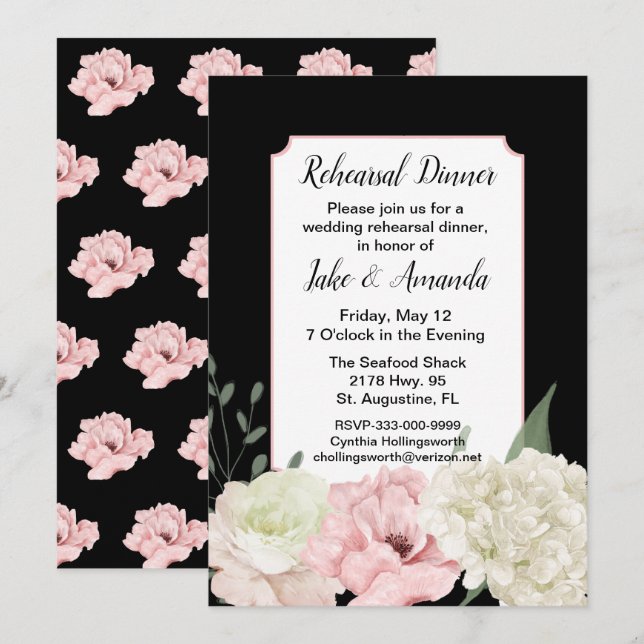 Convites Janto de ensaio de casamento preto-e-rosa (Frente/Verso)