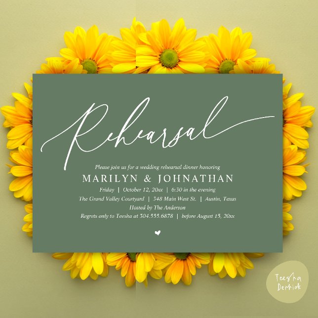 Convites Janto de Ensaio de Casamento Romântico de Eternos  (Modern Romantic Wedding Rehearsal Dinner Dancing Invitation Card PDF Aesthetic Sage Green)
