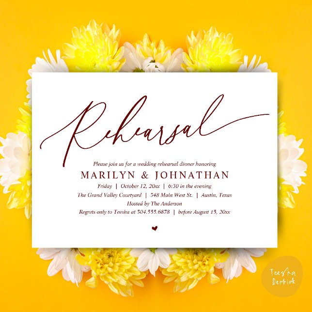Convites Janto de Ensaio de Casamento Romântico de Eternos  (Modern Romantic Wedding Rehearsal Dinner Dancing Invitation Card PDF Aesthetic Burgundy wine red)