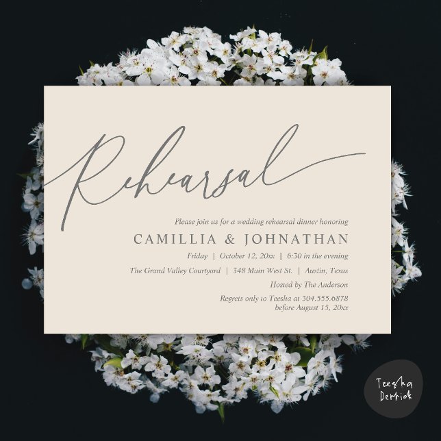 Convites Janto de ensaio de casamento romântico moderno (Modern Romantic Wedding Rehearsal Dinner Dancing Invitation Card PDF Aesthetic Cream Grey)