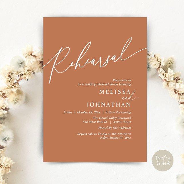Convites Janto de ensaio de casamento romântico moderno (Modern Romantic Wedding Rehearsal Dinner Dancing Invitation Card PDF Aesthetic Copper Brown )