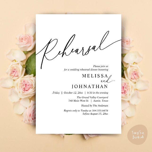 Convites Janto de ensaio de casamento romântico moderno (Modern Romantic Wedding Rehearsal Dinner Dancing Invitation Card PDF White Black)