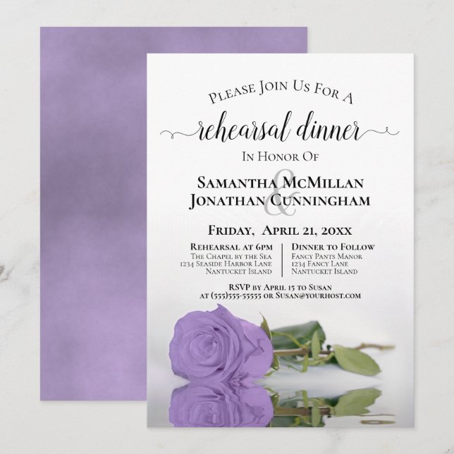 Convites Janto de Ensaio de Casamento Rosa Roxo-lavanda (Frente/Verso)