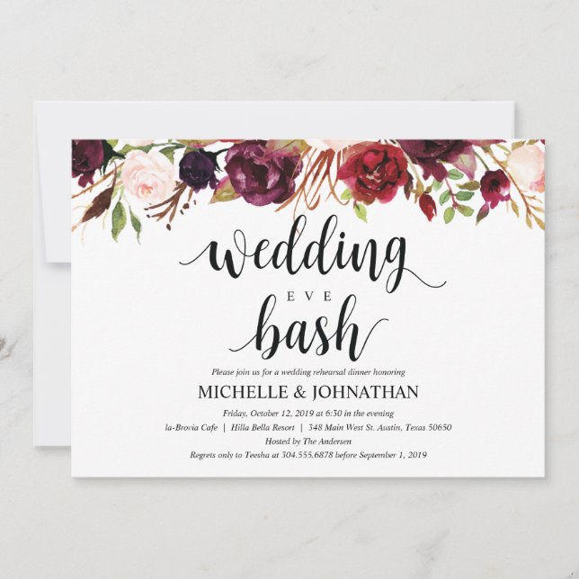 Convites Janto de Ensaio de Casamento Russo de Borgonha Con (Frente)